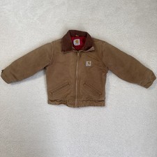 Vintage Carhartt Tan Kids Detroit Jacket Red Quilted Lined No Size tag 