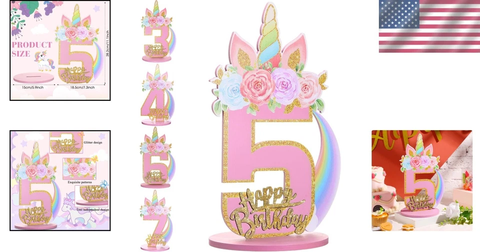 Letrero de número de cumpleaños de unicornio para niñas niños decoración de fiesta centro de mesa de 11,8 pulgadas Foto 2 de 4