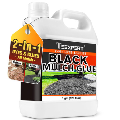 Heavy Duty Black Mulch Glue & Dye, 1 Gallon - Safe for Plants & Pets