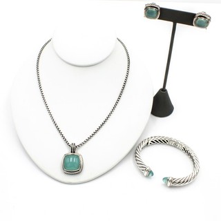 David Yurman Sterling Aqua Chalcedony Albion Pendant Jewelry Lot of 3 #S4611 4