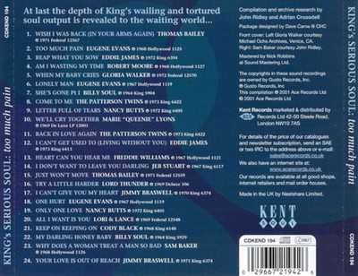 VARIOUS ARTISTS - KING'S SERIOUS SOUL: TOO MUCH PAIN NEW CD
