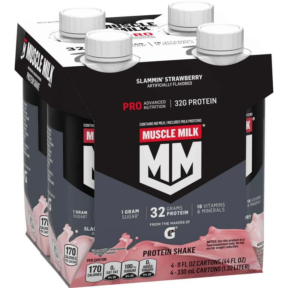 (Paquete de 3) Batido de proteínas Muscle Milk Pro, fresa Slammin', 11 fl oz, paquete de 4 Foto 2 de 4