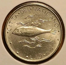 1976 Vatican City 10 Lire Coin In XF Condition.  Great For Collection (A85)