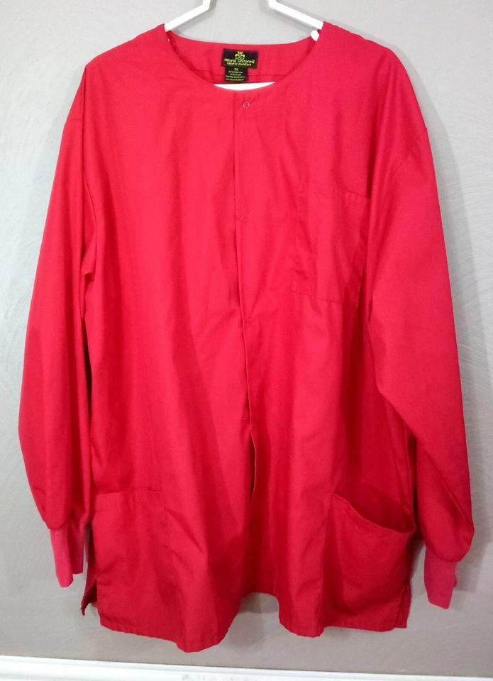 Натуральная форма скраб Топ, длинным рукавом Sz 3 X, красный, поли/хлопковая смесь Snap спереди - Изображение 2 из 4