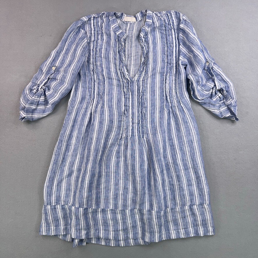 CP Shades Womens Small Blue Linen Flow Coastal Cottage Dress