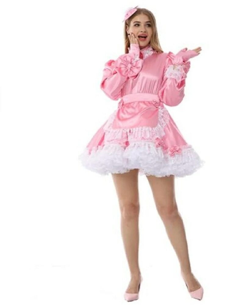 long sleeve french maid dress Aislor Women's Patent Leather French Maid Costume Long Sleeve Mini Apron Dress Anime Outfits Black 3XL