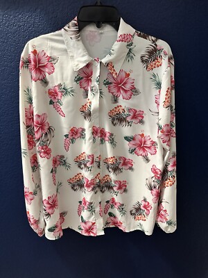ZXZY Women s Pineapple Floral Lapel Collar Half Sleeves Buttons Down Blouse LRG