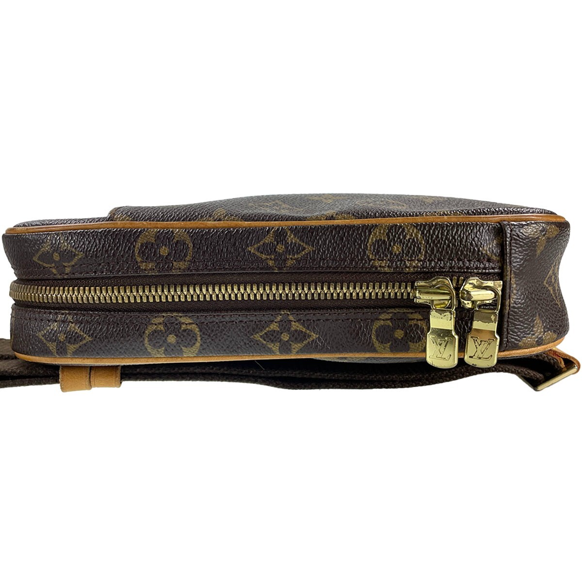 Louis Vuitton Monogram Pochette Gange Leather Fabric Brown Cross