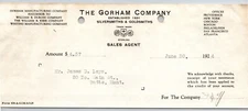 Gorham Company Silversmiths Goldsmiths 1924 "Leys" Billhead - Receipt