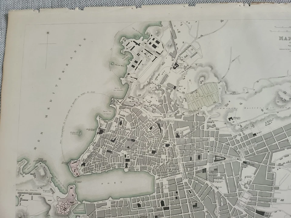Nice, large, colored map of Marseille. 1846.  Original.  - Image 3 of 4