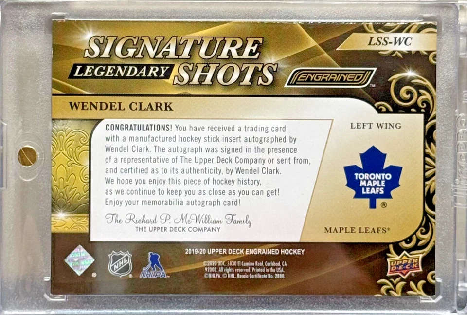 2019-20 Upper Deck Engrained Wendel Clark Legendary Signature Shots Auto #/100 - Image 2 of 2
