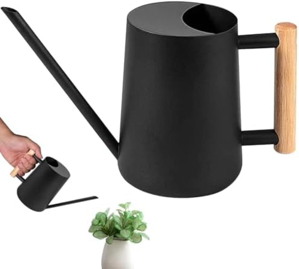 1L Mini Annaffiatoio Interni con Beccuccio Lungo e Comodo Manico Legno, Annaffia