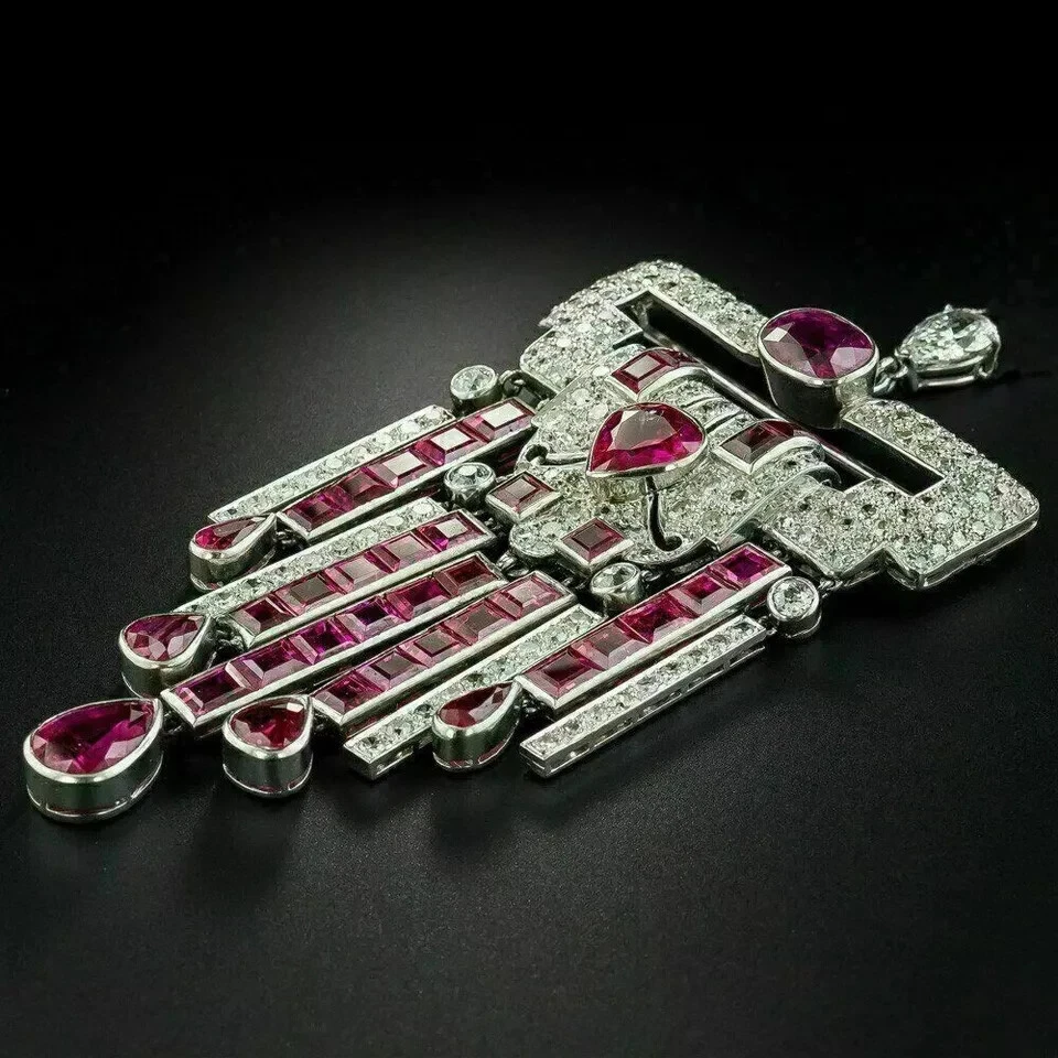 14K White Gold Plated 18"In 3CT Oval Cut Lab Created Red Ruby Women Gift Pendant - Image 2 of 4