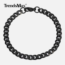 10" 3-11mm Black Stainless Steel Curb Cuban Link Chain Anklet Bracelet for Ankle