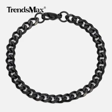 10" 3-11mm Black Stainless Steel Curb Cuban Link Chain Anklet Bracelet for Ankle