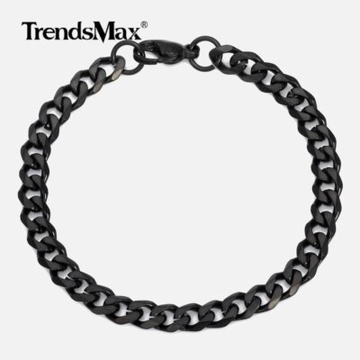 10'' 3-11mm Black Stainless Steel Curb Cuban Link Chain Anklet Bracelet for Ankle