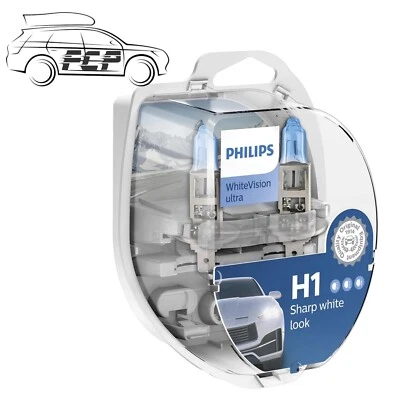 Philips WhiteVision Ultra Car Headlight Bulbs H1 (Twin Pack) White Vision NEW  - Image 1 of 3