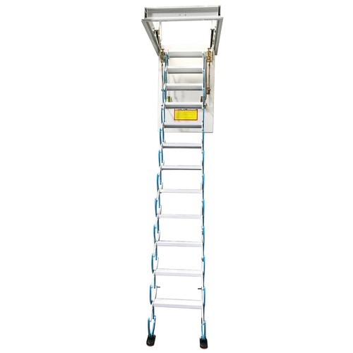 Folding Loft Ladder Stairs Blue Attic Pull Down Ceiling Hidden Blue/White 600lbs - Picture 6 of 24