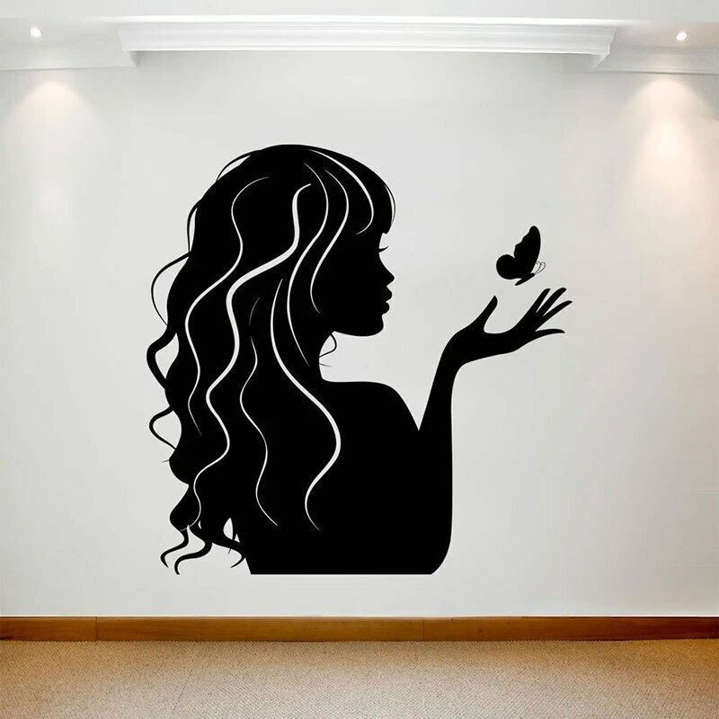 Beauty Salon Wall Sticker Girl Butterfly Hair Hairdressing Shop Window Art  Decor | eBay