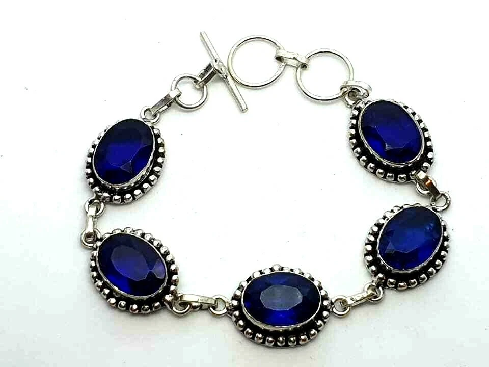Blue Amethyst Silver Overlay Handmade Jewelry Bracelet Brand New 8" Adjustable — 第 2/3 张图片