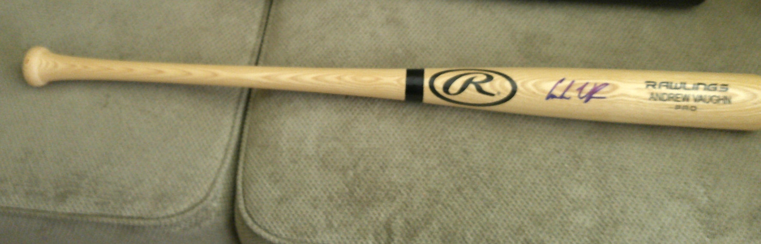 Andrew Vaughn Milwaukee Brewers Signed Rookie Bat Beckett Witness COA Blonde