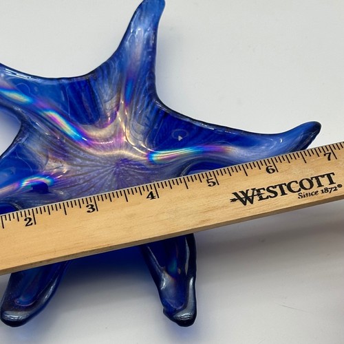 Glass Starfish Trinket Dish Coffee Table Display Blue Iridescent - Picture 2 of 6