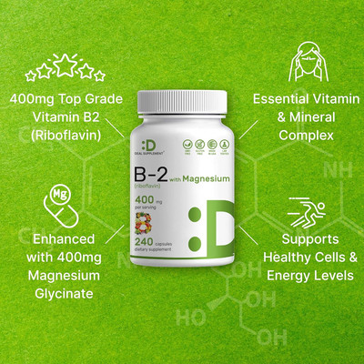 Vitamin B2 400Mg (Riboflavin) | with Magnesium Glycinate 400Mg, 240 Capsules ...