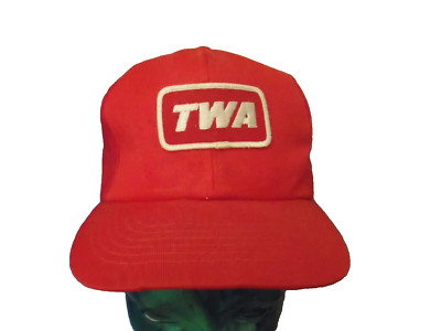 TWO Vintage TWA Trucker Hats Trans World Airlines Patch Cap 60s 70s USA RARE