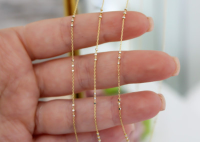 14k SOLID Gold Cable Chain, White Squares, 1mm 16'' 18'' 20'' Necklace, Boston Link