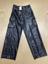 Women's High-Rise Straight Faux Leather Cargo Pants A New Day Black Size 6