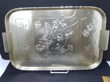 Arthur Armour Gold Washed Hammered Aluminum Butterflies & Dogwood Serving Tray