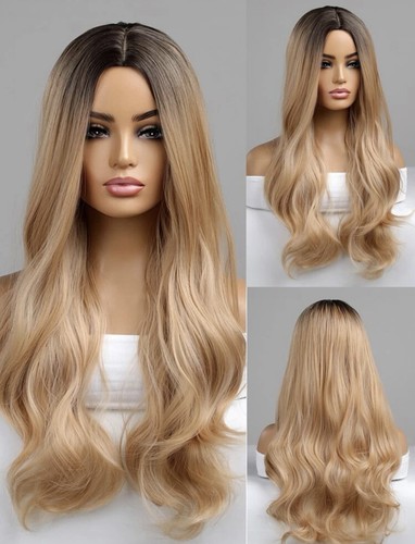 Perruque Synthétique Blonde Dorée Longue Et Ondulée Avec Frange - Bonnet Moyen - +1 Bonnet Offert