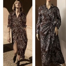 NWT ZARA BROWN PRINTED WRAP MIDI DRESS 9445/853