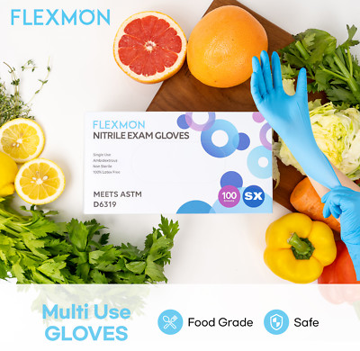 FLEXMON Nitrile Exam Gloves, 4.2Mil, Latex & Powder Free, XS Size 1box 100 Count