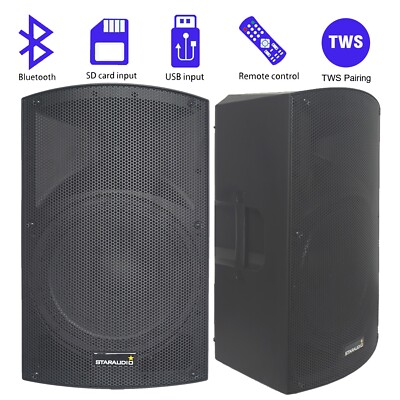 2X 15'' 4000W Active Powered PA Speakers 2-Way Karaoke  Bluetooth TWS DJs Speaker