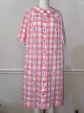 Vtg MCM Pink/white Gingham Patio Dress Robe Peter Pan Collar Pocket Button Up XL