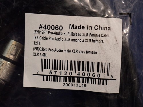NEW C2G 40060 12ft (3.7m) Pro-Audio XLR Male to XLR Female Cable (BN220) - Picture 2 of 3