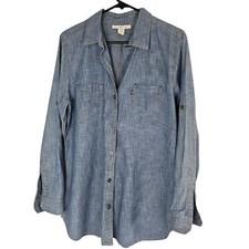 Levi's Denim Shirt Button Down Shirt Women M Blue Long Sleeve Shirt Collared