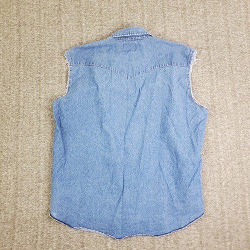 Wrangler Denim Shirt Men XL Cut Off Sleeveles Blue Pearl Snap Western - 第 8/9 張圖片