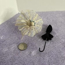 Vintage His And Hers Lace Black Umbrella Set Artisan Dollhouse Miniature 1:12