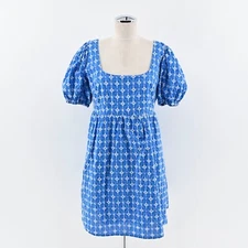 Rhode X Target Eyelet Dress Sz S Blue Embroidered Floral Cotton Puff Sleeve Mini
