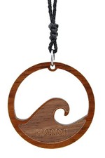 Hawaiian Koa Wood Wave Design Round Necklace - Brand New