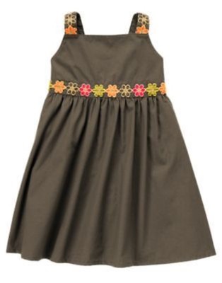 GYMBOREE BATIK SUMMER OLIVE FLOWER TRIM WOVEN DRESS 3 6 3T NWT