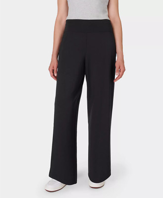NEW! $98 SWEATY BETTY MODAL HIGH WAIST WIDE LEG PANTS BLACK SZ UK L U.S. 10