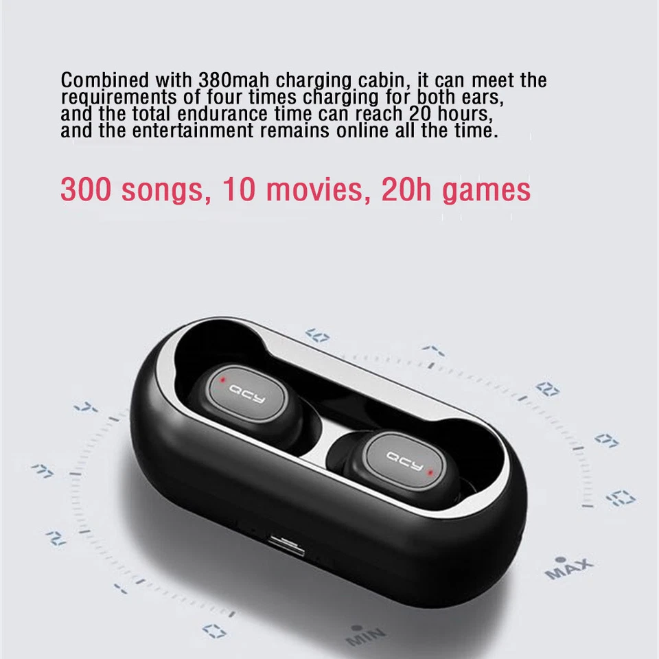 Qcy-t1c Tws-Bluetooth Cuffie Mini 3d Stereo Accoppiamento Rapido Cuffie Wireless - Immagine 4 di 4