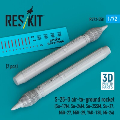 S-25-O air-to-ground rocket (2 pcs) (3D Printed) Scale 1:72 ResKit RS72-0558