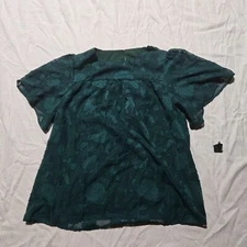 Green Floral Flow Shirt Top Short Sleeve Layered Adult Women's Size L Large