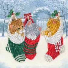 Christmas Kittens Crystal Art Card Kit Craft Buddy New