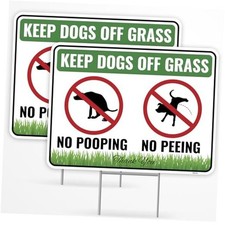 2PC No Poop or Pee Dog Sign with Stakes, 12 Inches by 9 Keep Dogs Off Grass