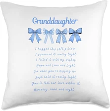 To My Granddaughter Gift from Grandma Grandpa Light Blue Bow Throw Pillow